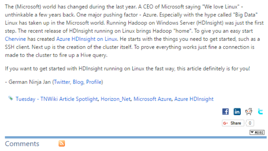 TNWiki Article Spotlight – Azure HDInsight on Linux